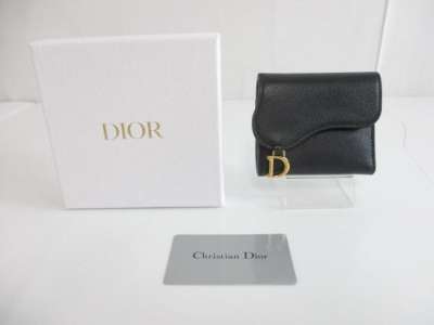  クリスチャンディオール Christian Dior サドル サフィアーノレザー ロータスウォレット 三つ折り財布 ブラック