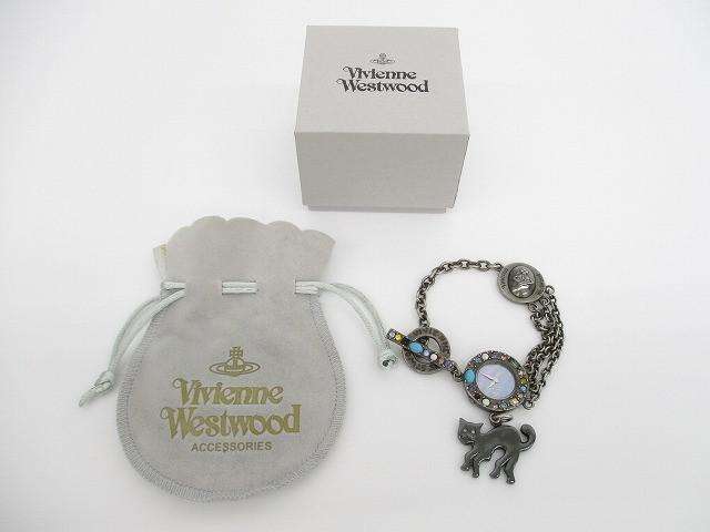 ヴィヴィアンウエストウッド VivienneWestwood 腕時計 2針 ブラック文字盤 ブラックキャット ストーンブレス