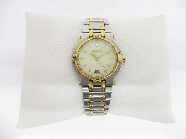 グッチ GUCCI 腕時計 9000L スイス製 純正ベルト コンビ 文字盤アイボリー レディース