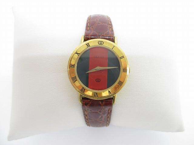 グッチ GUCCI シェリーライン 2針 レッド グリーン 文字盤 3000.2.L QZ クォーツ 腕時計 ブラウン レディース