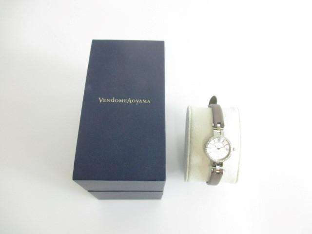 ヴァンドーム青山 腕時計 ダイヤモンド0.18ct 竜頭ピンクトルマリン 革ベルト ケース付き レディース