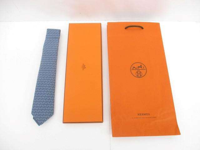 エルメス HERMES H総柄 ネクタイ シルク100％ ネイビー ブルー メンズ