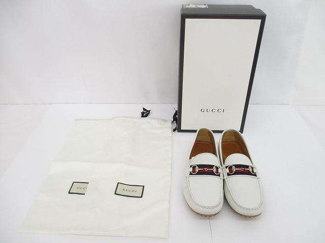 グッチ GUCCI シェリーライン ドライビングシューズ レザー 450892 ローファー 7 ホワイト ユニセックス