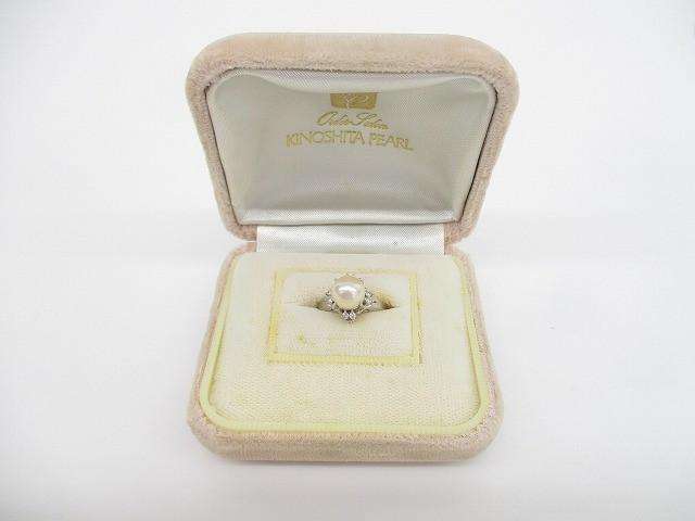 木下パール プラチナ×パール×ダイヤモンドリング 指輪 9号 Pt900 0.13ct刻印あり アクセサリー レディース