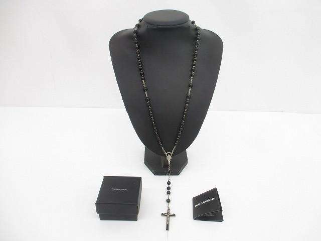 ドルチェ＆ガッバーナ Dolce&Gabbana ロザリオネックレス クロス 十字架 ブラック シルバー アクセサリー